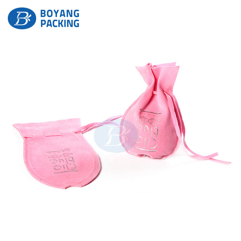 Custom rounded bottom pink printed velvet pouches