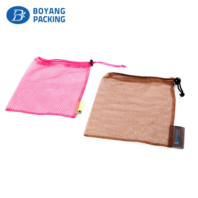 Pink and brown mesh drawstring pouch wholesale factory