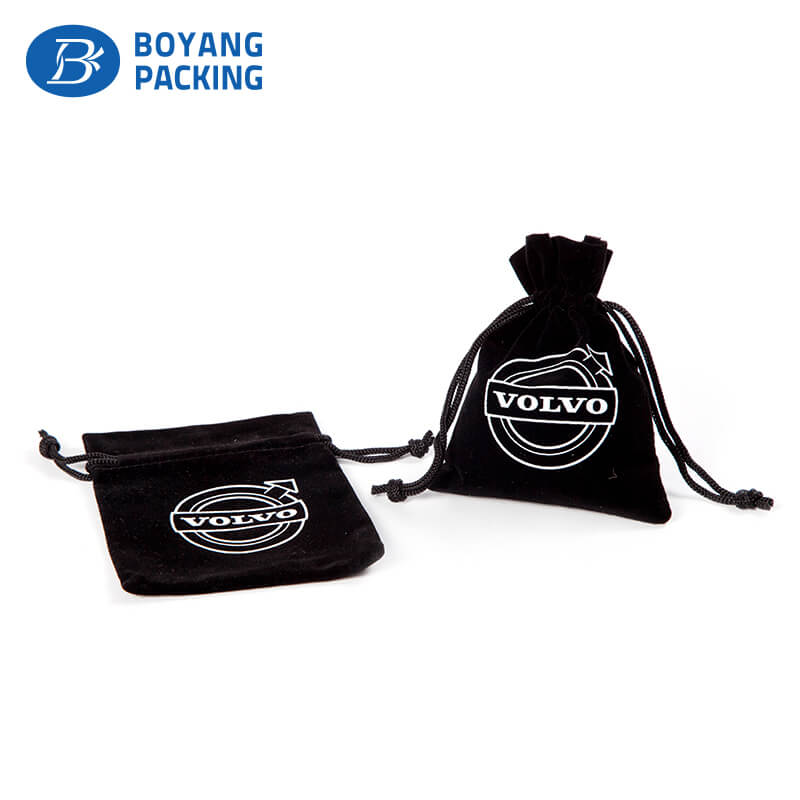 Beautifully patterned black velvet pouch bag, drawstring bag factory