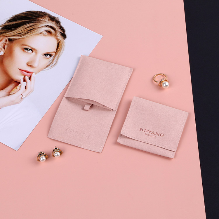 Personalised custom pink envelope flap microfiber jewelry pouch bag wholesale