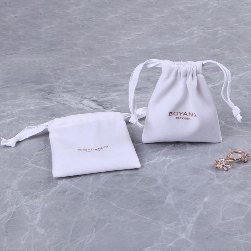 Wholesale Custom Printed White Jewelry Packing Pouch Little Drawstring Gift Velvet Bag with Logo