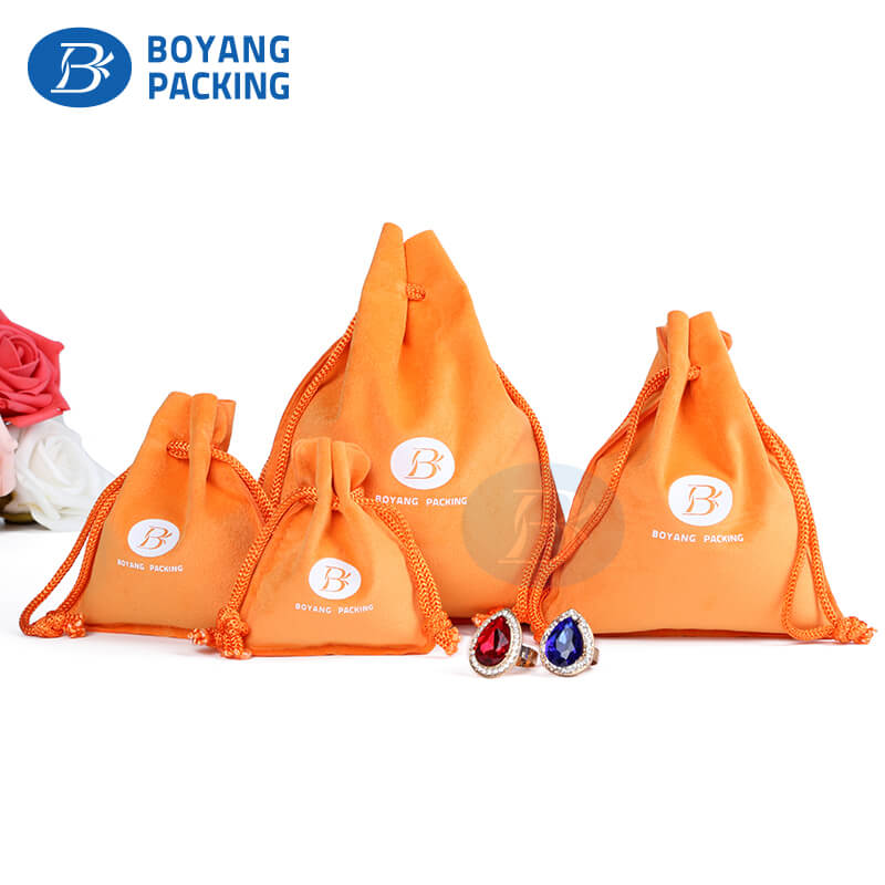 Orange velvet pouches wholesale, velvet drawstring bag suppliers | Boyang