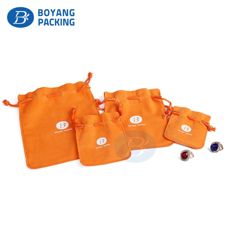 Orange velvet pouches wholesale, velvet drawstring bag suppliers | Boyang