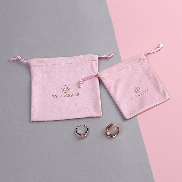 New Design pink tiny luxury custom velvet jewelry drawstring pouch bag with logo