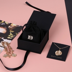 New style luxury custom logo printed black velvet jewelry drawstring bag