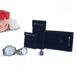 Low MOQ custom black travel gift packaging portable velvet luxury envelope watch bag pouch