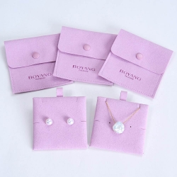 Purple button necklace earrings packaging bag custom logo microfiber jewelry pouch