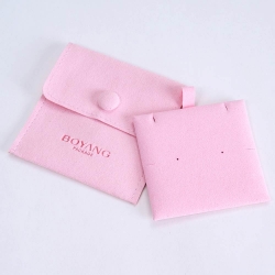 Pink custom logo small snap button suede jewelry bag microfiber jewelry pouch with insert pad