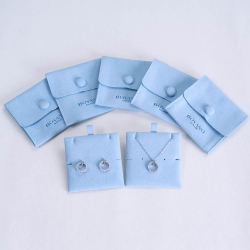 Custom Logo Jewelry Package Microfiber Snap Button Pouch Bags Jewellery Small Earrings Pouch
