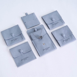 Personalised custom tiny gray jewelry dust packaging bag button jewellery pouches microfiber