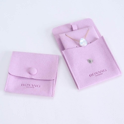 Factory Custom Logo Button Suede Small Microfiber Jewellery Bag Jewelry Pouch with Insert