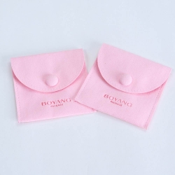 Pink custom printed suede jewelry pouch packaging gift bag with button