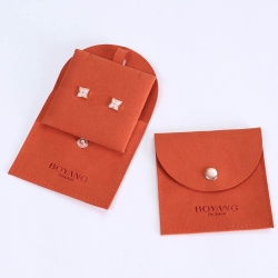 High Quality Jewellery Pouch Button Snap Custom Microfiber Jewelry Pouch With Insert Pad