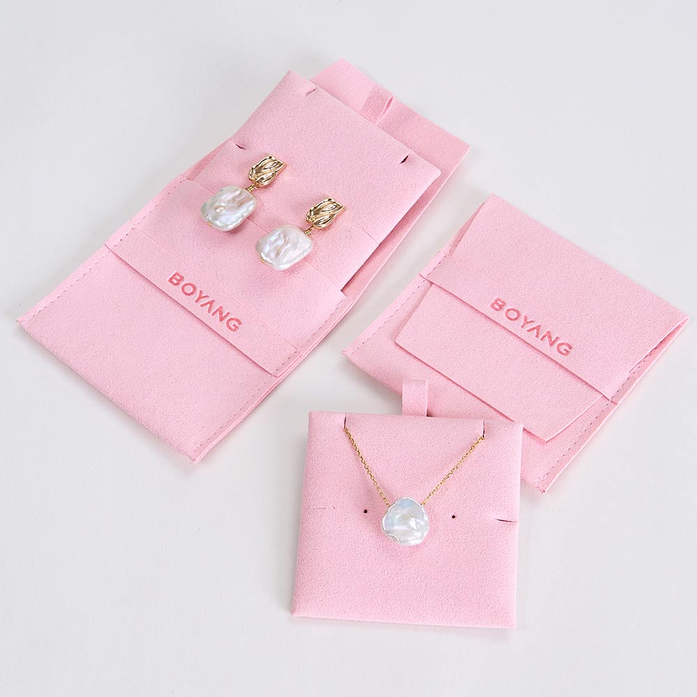 Pink Custom Logo Printed Small Envelope Flap Package Pouch Luxury Microfiber Necklace Jewelry Bag