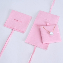 New style wholesale pink custom printed insert pad microfiber jewelry pouch bag with ribbon bow
