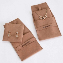 Custom microfiber suede brown envelope jewelry packaging pouch bag with logo