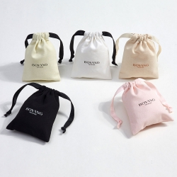 Custom Logo Printed Drawstring Cotton Canvas Jewelry Bag Small Canvas Gift Jewelry Pouch